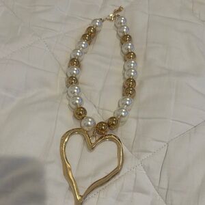 Gold and White Heart Pendant Necklace